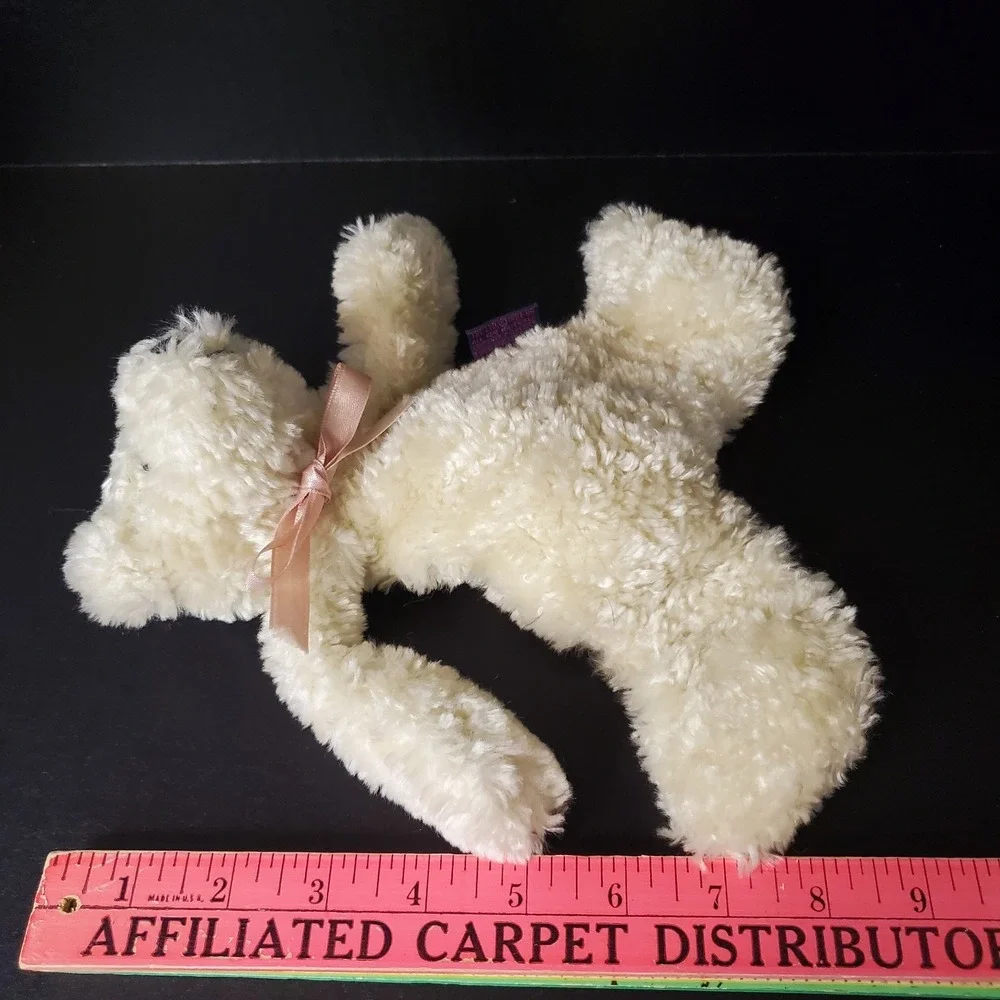 Boyds Bears Flat Cream‎ Colored Teddy With Pink Satin Ribbon Bow 9